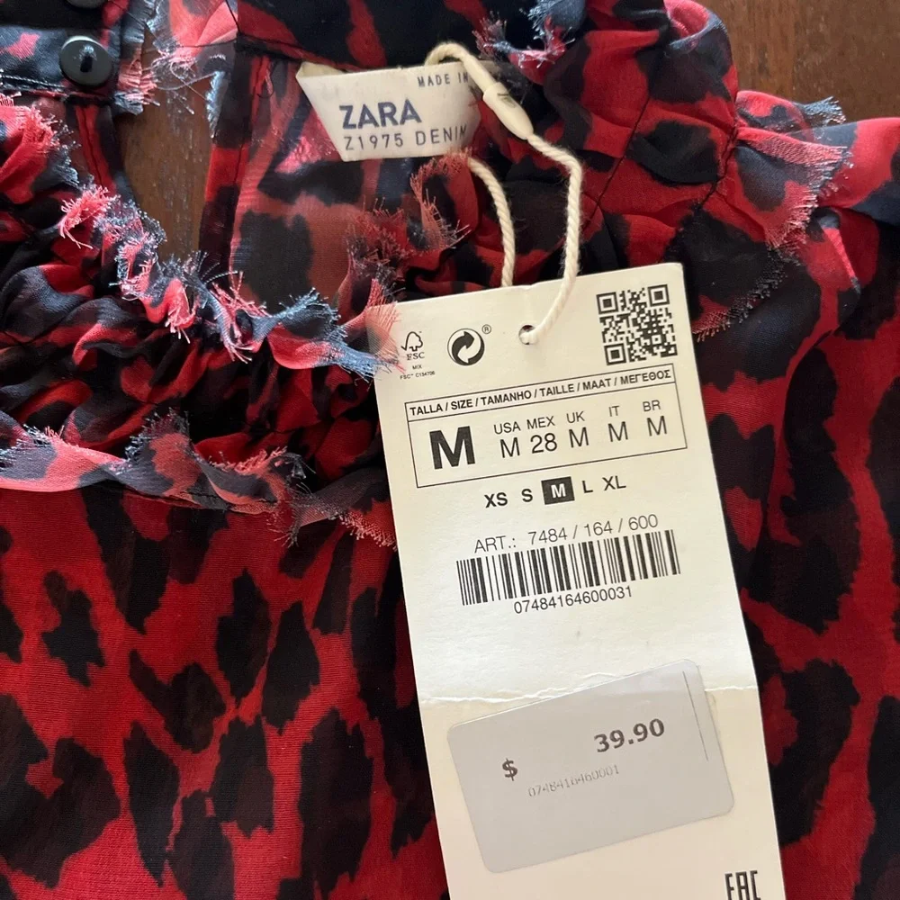 NWT ZARA Animal print blouse muted orange and black print - Picture 10 of 10